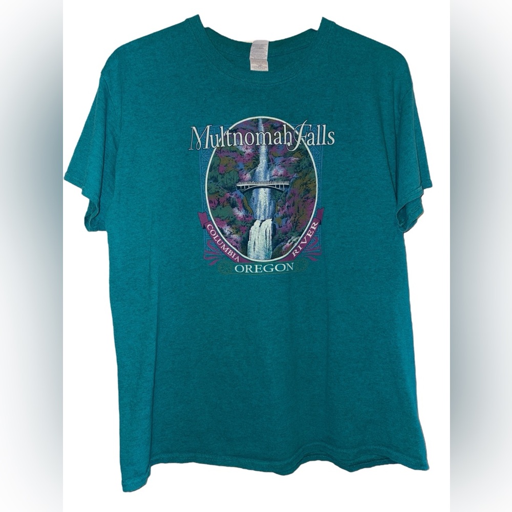 Gildan Teal Multnomah Falls Graphic Tee